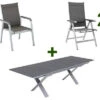 KETTLER BasicPlus Esstischgarnitur, Silber / Anthrazit, Alu / Spraystone / Textil, Tisch 180/280x100cm, 6 Stapelsessel, 2 Multipo