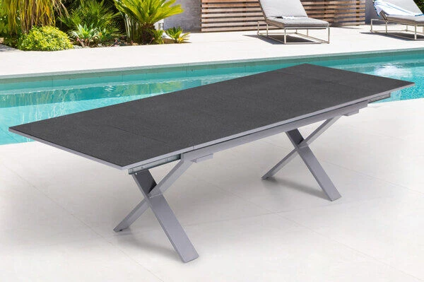 KETTLER Granada Esstischgarnitur, Silber / Anthrazit, Alu / Spraystone / Teak, Tisch 180/280x100cm, 10 Multipositionssessel 3 KETTLER Granada Esstischgarnitur, Silber / Anthrazit, Alu / Spraystone / Teak, Tisch 180/280x100cm, 10 Multipositionssessel – Bild 3