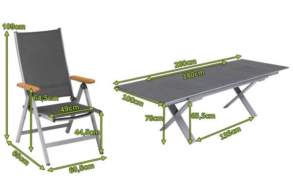 KETTLER Granada Esstischgarnitur, Silber / Anthrazit, Alu / Spraystone / Teak, Tisch 180/280x100cm, 10 Multipositionssessel 5 KETTLER Granada Esstischgarnitur, Silber / Anthrazit, Alu / Spraystone / Teak, Tisch 180/280x100cm, 10 Multipositionssessel – Bild 5