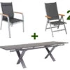 KETTLER Granada Esstischgarnitur, Silber / Anthrazit, Alu / HPL / Teak, Tisch 180/280x100cm, 8 Stapelsessel, 2 Multipo