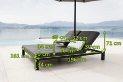 OUTFLEXX Twin Doppelliege, Sooty/marble, Alu/Sunbrella, 196 X 161 X 34 Cm, Rückenlehne Verstellbar, Inkl. Beistelltisch Und 1x Rückenkissen -Gartenmöbel 23469 mass.jpg