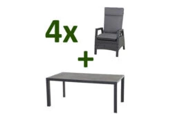 SIENA GARDEN Carlos/Solea Dining Set, Anthrazit/grau/blau, Alu/Gardino®-Geflecht/Keramik, 180 X 100cm, Inkl. 4 Diningsessel, Stufenlos Verstellbar