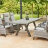 SIENA GARDEN Tirana/Solea Dining Set, Anthrazit/blau, Keramik/Gardino®-Geflecht/Alu, 205-265 X 103 X 76 Cm, Inkl. 6 Diningsessel, Stufenlos Verstellbar