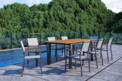 VILLANA Esstischgarnitur, Anthrazit/grau, Alu/ FSC-Akazienholz, Ausziehtisch 150/200 Cm, 8 Stapelstühle