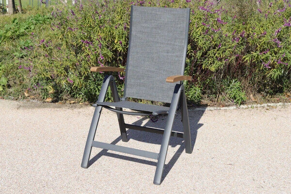 VILLANA Esstischgarnitur, Anthrazit/grau, Alu/ FSC-Akazienholz, Ausziehtisch 150/200 Cm, 6 Multipositionssessel 2 VILLANA Esstischgarnitur, Anthrazit/grau, Alu/ FSC-Akazienholz, Ausziehtisch 150/200 Cm, 6 Multipositionssessel – Bild 2