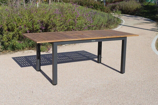 VILLANA Esstischgarnitur, Anthrazit/grau, Alu/ FSC-Akazienholz, Ausziehtisch 150/200 Cm, 6 Multipositionssessel 3 VILLANA Esstischgarnitur, Anthrazit/grau, Alu/ FSC-Akazienholz, Ausziehtisch 150/200 Cm, 6 Multipositionssessel – Bild 3