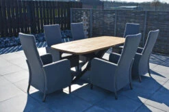 OUTFLEXX Belgium/Malaga Set, Anthrazit/flanelle, Recycled Teak/Alu/Sunbrella, 220x100cm, 6 Sessel, Rustikal Gebürstet, Verstellbare Rückenlehne