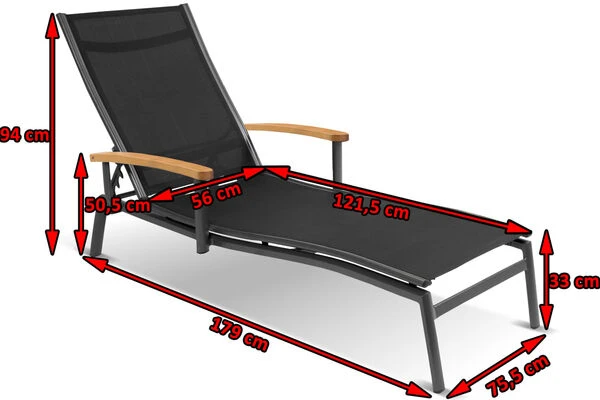 HARTMAN Alice Sonnenliege, Xerix/schwarz, Alu/Textilen, 179 X 75,5 X 33 Cm, FSC Teak-Armlehnen 2 HARTMAN Alice Sonnenliege, Xerix/schwarz, Alu/Textilen, 179 X 75,5 X 33 Cm, FSC Teak-Armlehnen – Bild 2