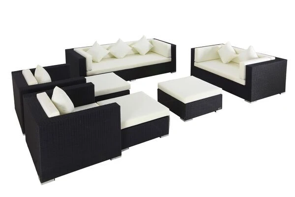 OUTFLEXX Loungemöbel-Set, Schwarz, Polyrattan, Für 9 Personen, Inkl. Kaffeetisch, Wasserfeste Kissenbox 2 OUTFLEXX Loungemöbel-Set, Schwarz, Polyrattan, Für 9 Personen, Inkl. Kaffeetisch, Wasserfeste Kissenbox – Bild 2