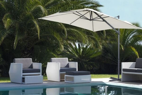 OUTFLEXX Ampelschirm, Anthrazit/creme, Pulverbesch. Aluminium, 250x250cm, Inkl. Plattenständer 2 OUTFLEXX Ampelschirm, Anthrazit/creme, Pulverbesch. Aluminium, 250x250cm, Inkl. Plattenständer – Bild 2