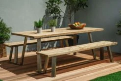 OUTFLEXX Esstischgarnitur, Edelstahl/recyceltes FSC-Teakholz, Tisch 220x100 Cm, 2 Bänke, A-Gestell -Gartenmöbel 2 19359.jpg