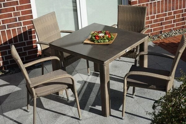Ploß Rabida Dining Tisch, Champagner-meliert, Polyrattan, 90 X 90 Cm, Glasplatte In Steinoptik 2 Ploß Rabida Dining Tisch, Champagner-meliert, Polyrattan, 90 X 90 Cm, Glasplatte In Steinoptik – Bild 2