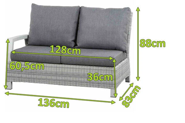 SIENA GARDEN Corido 2-Sitzer Sofa, Ice Grey, Alu / Gardino®-Geflecht, 136x83x88 Cm, Armlehne Rechts 2 SIENA GARDEN Corido 2-Sitzer Sofa, Ice Grey, Alu / Gardino®-Geflecht, 136x83x88 Cm, Armlehne Rechts – Bild 2