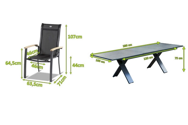 HARTMAN Sondermodell Xanadu / Alice Esstischgarnitur, Xerix/schwarz, Alu/Glaskeramik, 4x4 Textilen, 8 Stapelsessel, 220/280x100cm 5 HARTMAN Sondermodell Xanadu / Alice Esstischgarnitur, Xerix/schwarz, Alu/Glaskeramik, 4x4 Textilen, 8 Stapelsessel, 220/280x100cm – Bild 5