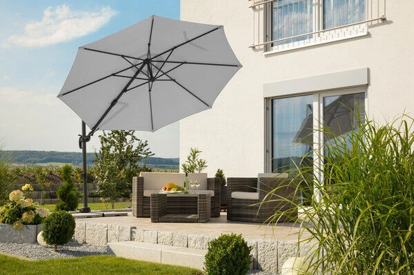 Schneider® SCHNEIDER Rhodos Eco Twist Ampelschirm, Grau, 300x300 Cm, Rund 2 Schneider® SCHNEIDER Rhodos Eco Twist Ampelschirm, Grau, 300x300 Cm, Rund – Bild 2