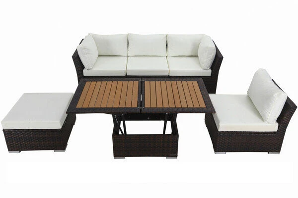 OUTFLEXX Loungemöbel-Set, Braun Marmoriert, Polyrattan, Inkl. Loungetisch, Für 5 Personen, Wasserfeste Kissenbox 6 OUTFLEXX Loungemöbel-Set, Braun Marmoriert, Polyrattan, Inkl. Loungetisch, Für 5 Personen, Wasserfeste Kissenbox – Bild 6