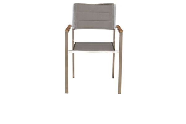 OUTFLEXX Stuhl, Taupe, Edelstahl/Textilene, Padded, Armlehnen Aus FSC-Teakholz, 62x56,5x86cm 3 OUTFLEXX Stuhl, Taupe, Edelstahl/Textilene, Padded, Armlehnen Aus FSC-Teakholz, 62x56,5x86cm – Bild 3