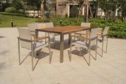OUTFLEXX Set, Taupe, Edelstahl/Teak, Esstisch 200 X 90 Cm, 6 Stapelstühle -Gartenmöbel 3 14213.jpg