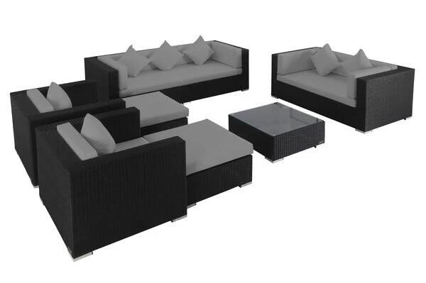 OUTFLEXX Loungemöbel-Set, Schwarz, Polyrattan, Für 9 Personen, Inkl. Kaffeetisch, Wasserfeste Kissenbox 3 OUTFLEXX Loungemöbel-Set, Schwarz, Polyrattan, Für 9 Personen, Inkl. Kaffeetisch, Wasserfeste Kissenbox – Bild 3