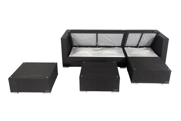 OUTFLEXX Loungemöbel-Set, Schwarz, Polyrattan, 5 Personen, Wasserfeste Kissenbox, Inkl. Kaffeetisch 3 OUTFLEXX Loungemöbel-Set, Schwarz, Polyrattan, 5 Personen, Wasserfeste Kissenbox, Inkl. Kaffeetisch – Bild 3