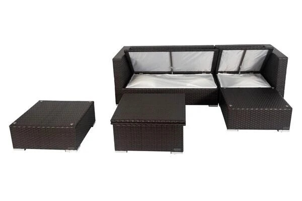 OUTFLEXX Loungemöbel-Set, Braun, Polyrattan, 5 Personen, Wasserfeste Kissenbox, Inkl. Loungetisch 4 OUTFLEXX Loungemöbel-Set, Braun, Polyrattan, 5 Personen, Wasserfeste Kissenbox, Inkl. Loungetisch – Bild 4