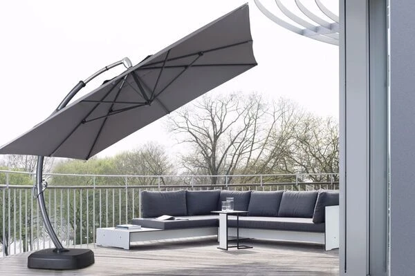OUTFLEXX Luxus Ampelschirm, Anthrazit, Edelstahl/Aluminium, 350x350cm, Inkl. Schirmständer Und Schutzhülle 3 OUTFLEXX Luxus Ampelschirm, Anthrazit, Edelstahl/Aluminium, 350x350cm, Inkl. Schirmständer Und Schutzhülle – Bild 3