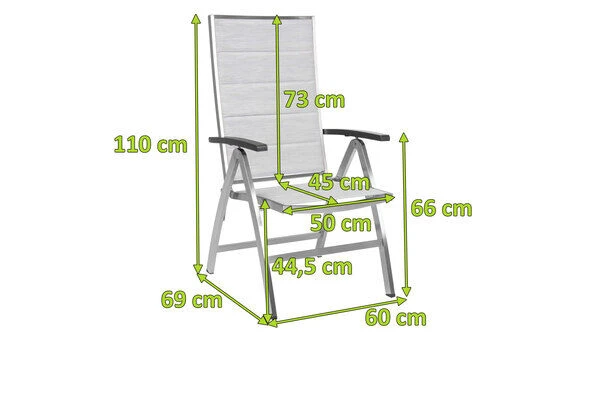 STERN Cardiff Klappsessel, Silber Gepolstert, Edelstahl/Textil/Aluminiumarmlehnen, 69x60x110 Cm, Rückenlehne Verstellbar, Klappbar 3 STERN Cardiff Klappsessel, Silber Gepolstert, Edelstahl/Textil/Aluminiumarmlehnen, 69x60x110 Cm, Rückenlehne Verstellbar, Klappbar – Bild 3