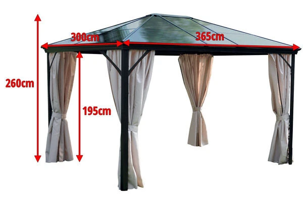 LECO Profi Pavillon, Anthrazit/graugetönt, Aluminium/Polycarbonat, 300x365x260 Cm, Inkl. Seitenteile 4 LECO Profi Pavillon, Anthrazit/graugetönt, Aluminium/Polycarbonat, 300x365x260 Cm, Inkl. Seitenteile – Bild 4