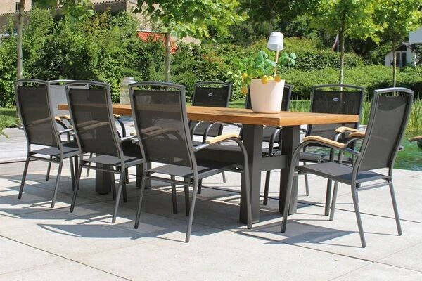 HARTMAN Raffaelo Stapelsessel, Xerix/anthrazit, Alu/Textilene, Mit FSC-Teak-Armlehnen 4 HARTMAN Raffaelo Stapelsessel, Xerix/anthrazit, Alu/Textilene, Mit FSC-Teak-Armlehnen – Bild 4