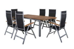 VILLANA Esstischgarnitur, Silber/schwarz, Alu/ FSC-Akazienholz, Ausziehtisch 150/200 Cm, 6 Multipositionssessel 18 VILLANA Esstischgarnitur, Silber/schwarz, Alu/ FSC-Akazienholz, Ausziehtisch 150/200 Cm, 6 Multipositionssessel -Gartenmöbel 4 16462.jpg