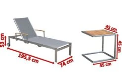 OUTFLEXX Sonnenliegen-Set, Silber, Edelstahl/FSC-Teak, 195,5x74x35cm, Mit Armlehnen, Inkl. Beistelltisch 45x45cm -Gartenmöbel 4 16546.jpg