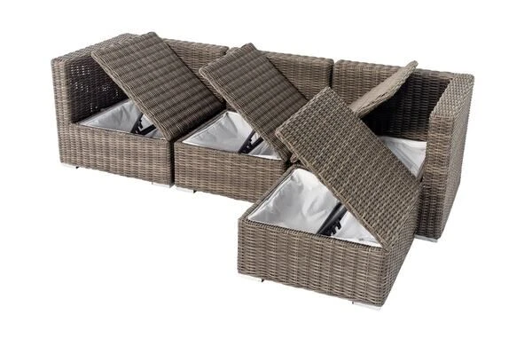OUTFLEXX Loungegruppe, Grau, Polyrattan, 4 Personen, Verstellbare Sitzflächen, Wasserfeste Kissenbox 4 OUTFLEXX Loungegruppe, Grau, Polyrattan, 4 Personen, Verstellbare Sitzflächen, Wasserfeste Kissenbox – Bild 4