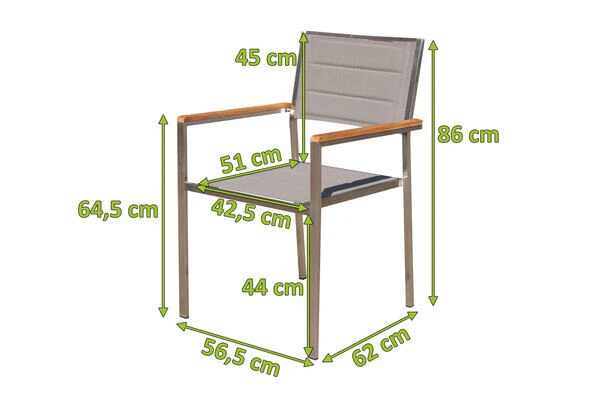 OUTFLEXX Stuhl, Taupe, Edelstahl/Textilene, Padded, Armlehnen Aus FSC-Teakholz, 62x56,5x86cm 5 OUTFLEXX Stuhl, Taupe, Edelstahl/Textilene, Padded, Armlehnen Aus FSC-Teakholz, 62x56,5x86cm – Bild 5