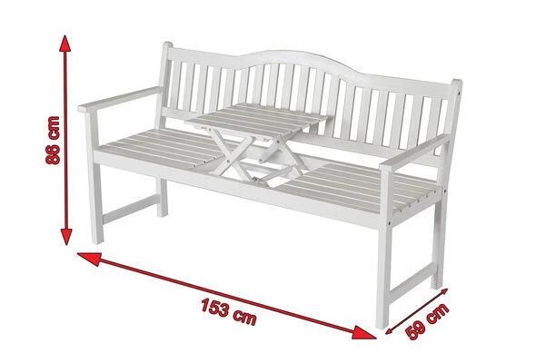 VILLANA Gartenbank, Weiß, Akazienholz, 152 X 59 X 86 Cm, 2-3 Personen, Klapptisch-Funktion 5 VILLANA Gartenbank, Weiß, Akazienholz, 152 X 59 X 86 Cm, 2-3 Personen, Klapptisch-Funktion – Bild 5