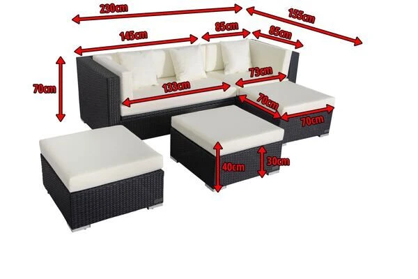 OUTFLEXX Loungemöbel-Set, Schwarz, Polyrattan, 5 Personen, Wasserfeste Kissenbox, Inkl. Kaffeetisch 5 OUTFLEXX Loungemöbel-Set, Schwarz, Polyrattan, 5 Personen, Wasserfeste Kissenbox, Inkl. Kaffeetisch – Bild 5