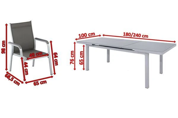 KETTLER BasicPlus Esstischgarnitur, Silber, Alu/Textilene, Tisch 180/240x100cm, 6 Stapelsessel 5 KETTLER BasicPlus Esstischgarnitur, Silber, Alu/Textilene, Tisch 180/240x100cm, 6 Stapelsessel – Bild 5