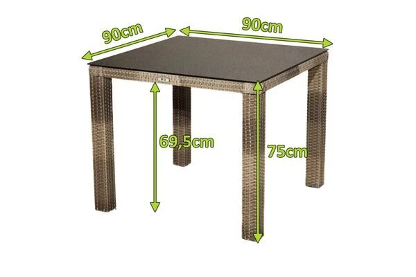 Ploß Rabida Dining Tisch, Champagner-meliert, Polyrattan, 90 X 90 Cm, Glasplatte In Steinoptik 5 Ploß Rabida Dining Tisch, Champagner-meliert, Polyrattan, 90 X 90 Cm, Glasplatte In Steinoptik – Bild 5