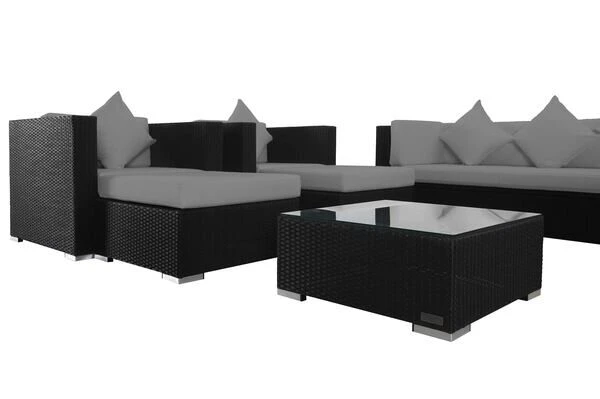 OUTFLEXX Loungemöbel-Set, Schwarz, Polyrattan, Für 9 Personen, Inkl. Kaffeetisch, Wasserfeste Kissenbox 6 OUTFLEXX Loungemöbel-Set, Schwarz, Polyrattan, Für 9 Personen, Inkl. Kaffeetisch, Wasserfeste Kissenbox – Bild 6