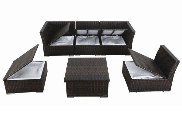 OUTFLEXX Loungemöbel-Set, Braun Marmoriert, Polyrattan, Inkl. Loungetisch, Für 5 Personen, Wasserfeste Kissenbox 9 OUTFLEXX Loungemöbel-Set, Braun Marmoriert, Polyrattan, Inkl. Loungetisch, Für 5 Personen, Wasserfeste Kissenbox – Bild 9