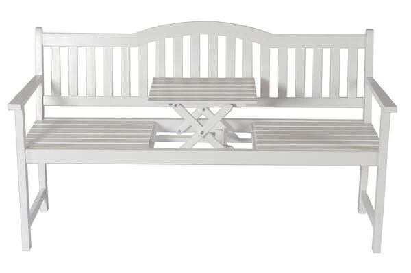 VILLANA Gartenbank, Weiß, Akazienholz, 152 X 59 X 86 Cm, 2-3 Personen, Klapptisch-Funktion 4 VILLANA Gartenbank, Weiß, Akazienholz, 152 X 59 X 86 Cm, 2-3 Personen, Klapptisch-Funktion – Bild 4