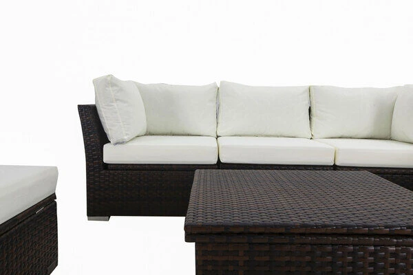 OUTFLEXX Loungemöbel-Set, Braun Marmoriert, Polyrattan, Inkl. Loungetisch, Für 5 Personen, Wasserfeste Kissenbox 10 OUTFLEXX Loungemöbel-Set, Braun Marmoriert, Polyrattan, Inkl. Loungetisch, Für 5 Personen, Wasserfeste Kissenbox – Bild 10