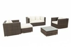 OUTFLEXX Loungemöbel-Set, Polyrattan, Braun Marmoriert, 5 Pers, Wasserfeste Kissenbox, Inkl. Beistelltisch -Gartenmöbel 8 16066 BOX B.jpg