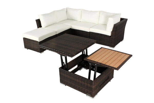 OUTFLEXX Loungemöbel-Set, Braun Marmoriert, Polyrattan, Inkl. Loungetisch, Für 5 Personen, Wasserfeste Kissenbox 11 OUTFLEXX Loungemöbel-Set, Braun Marmoriert, Polyrattan, Inkl. Loungetisch, Für 5 Personen, Wasserfeste Kissenbox – Bild 11